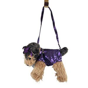 Poochie Co Dog Plush Purse Yorkie Purple Sequin Adjustable Shouider Strap Zipper